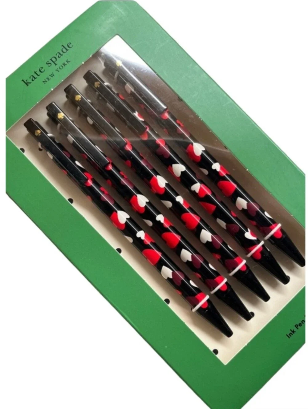 Kate Spade Celebration Hearts Set of 5 Black Ink Pens NWT